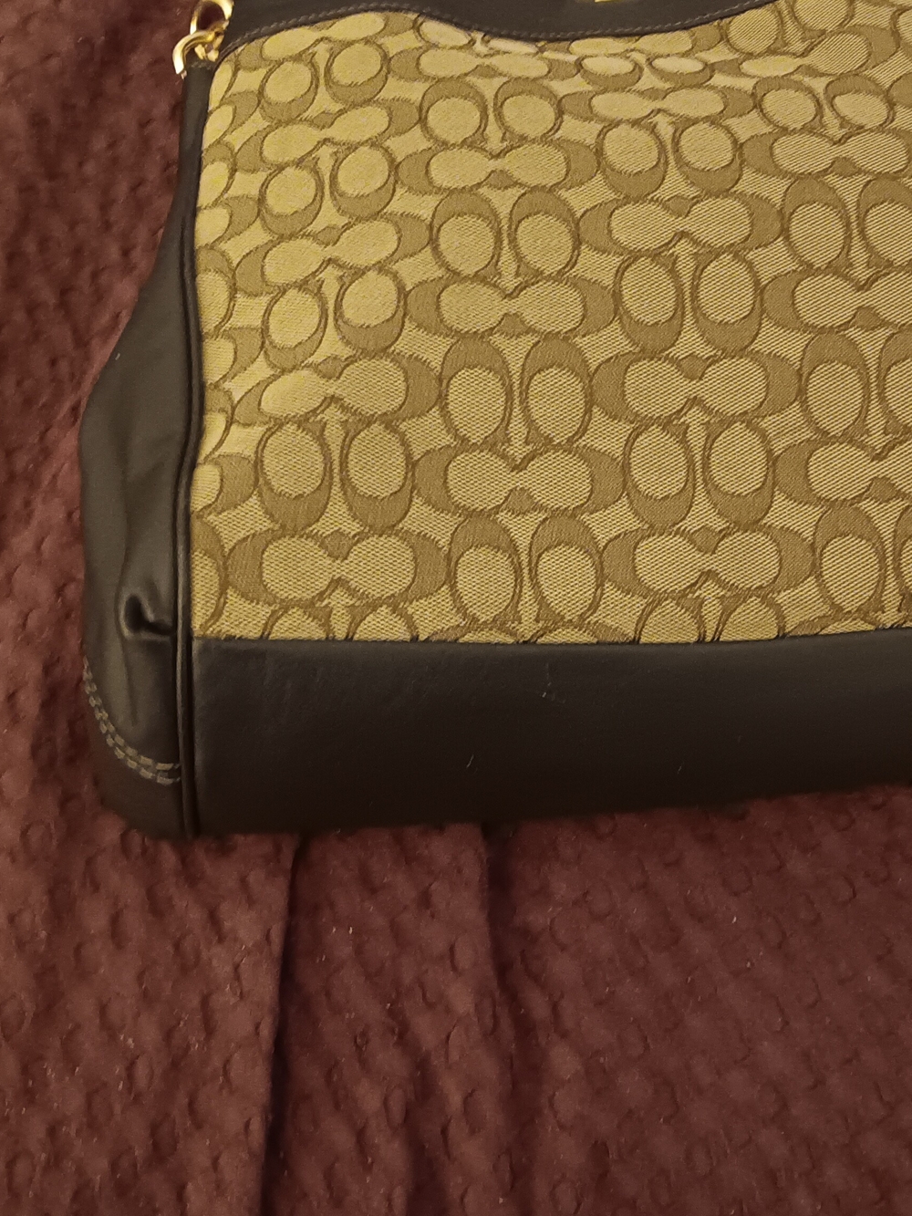 Coach Signature Canvas Shoulder Bag in Khaki and Brown